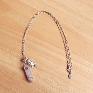 Amethyst Purple Stone Crystal Pendant Silver Tone Necklace Bohemian Paw Print